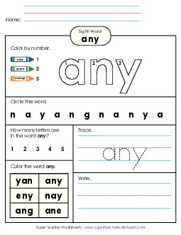 Worksheet 4: Any Sight Words Individual Worksheet