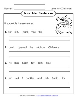 Scrambled Sentences (A-Christmas)  Spelling A Worksheet