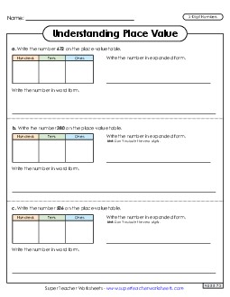 Understanding Place Value (3 Digits) Worksheet