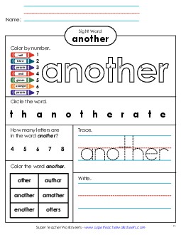 Worksheet 4: Another Sight Words Individual Worksheet