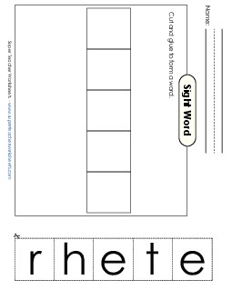 Large Cut-and-Glue: Three Sight Words Individual Worksheet