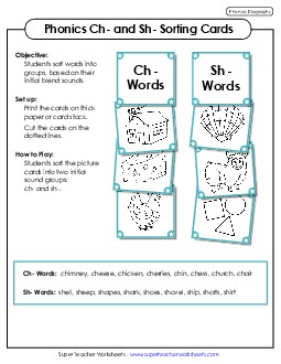 Picture Card Sort: Ch and Sh Words Phonics Digraphs Worksheet