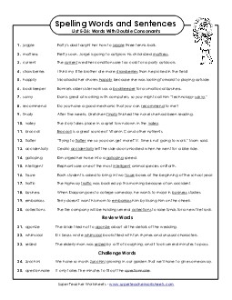 Spelling Test Sentences (E-26) Spelling E Worksheet