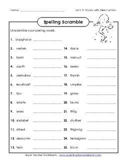 Unscramble (E-9) Spelling E Worksheet