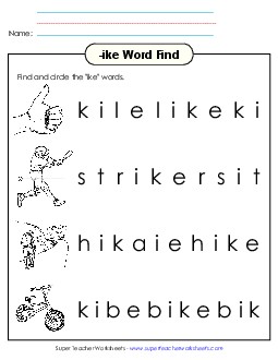 Circle the Words (-ike) Word Families Worksheet