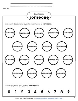 Dab or Color: Someone Sight Words Individual Worksheet