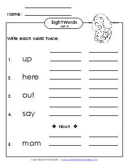 Write Twice (Unit 10) Sight Words Worksheet