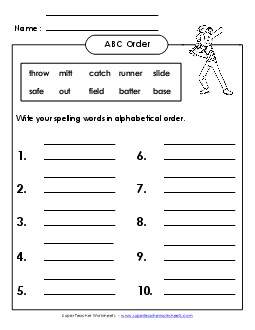 ABC Order: Full List (B-Baseball)  Spelling B Worksheet