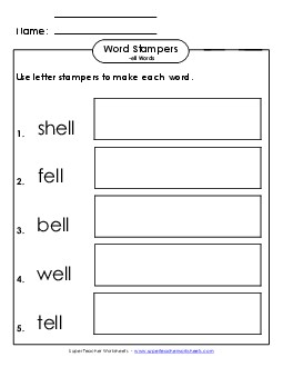 Letter Stampers Activity (-ell Words)  Word Families Worksheet