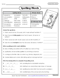 Question Worksheet (ELA) Spelling F Worksheet