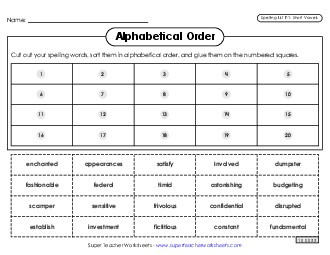 Alphabetical Order: Cut-Glue (F-1)  Free Spelling F Worksheet