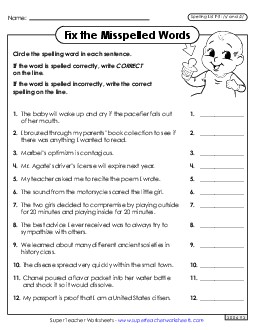 Correct or Incorrect? (F-5) Spelling F Worksheet