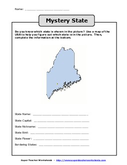 Mystery State: Maine States Worksheet