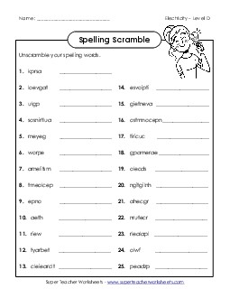 Word Scramble Spelling D Worksheet