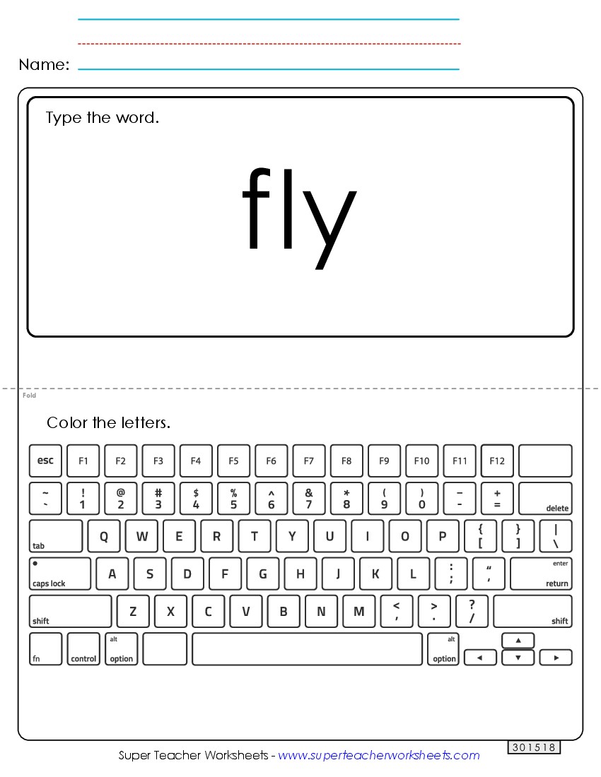 Type the Word: Fly Sight Words Individual Worksheet