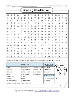 Word Search Puzzle (D-28) Spelling D Worksheet