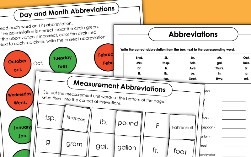 Abbreviation Worksheets