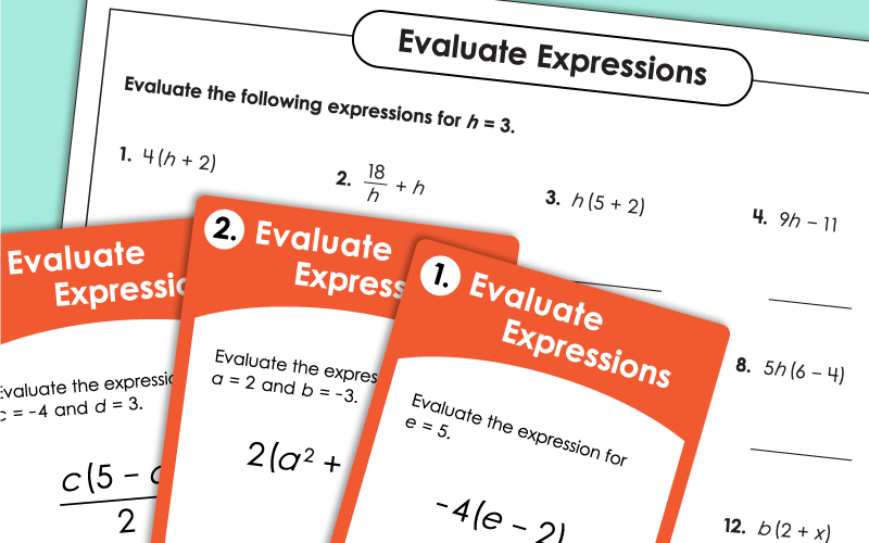 Evaluating Algebraic Expressions Worksheets