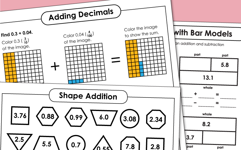 Decimal Addition and Subtraction Worksheets