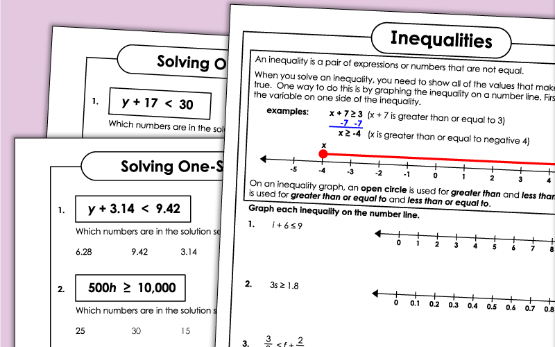 One Step Inequalities Worksheets