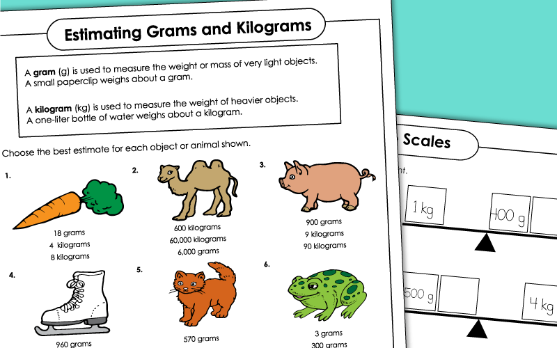 Measuring Weight in Kilograms and Grams Worksheets