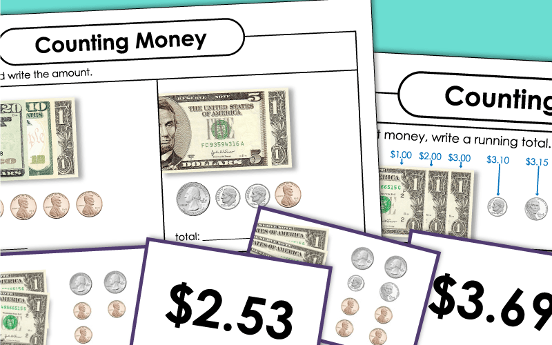 Counting Coins and Bills Worksheets