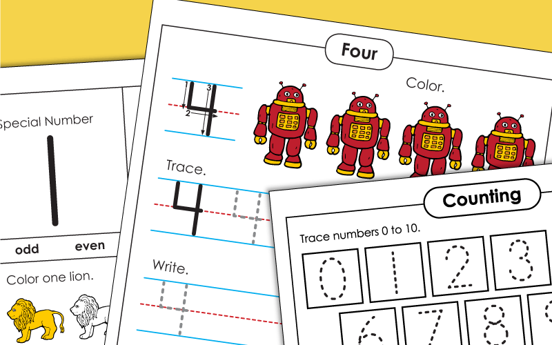 Numbers and Counting up to 10 Worksheets