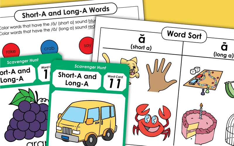 Phonics Worksheets: Long A and Short A