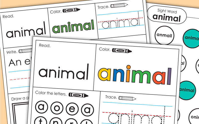 Sight Word Worksheets: Animal