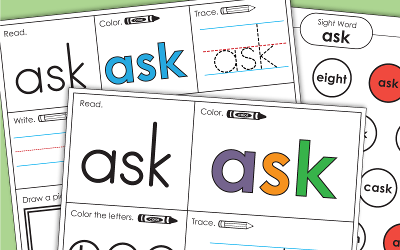 Sight Word Worksheets: Ask