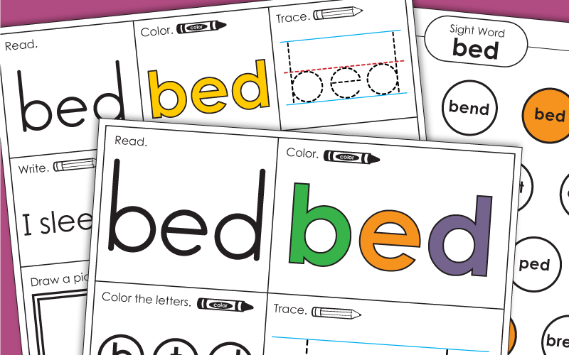 Sight Word Worksheets: Bed