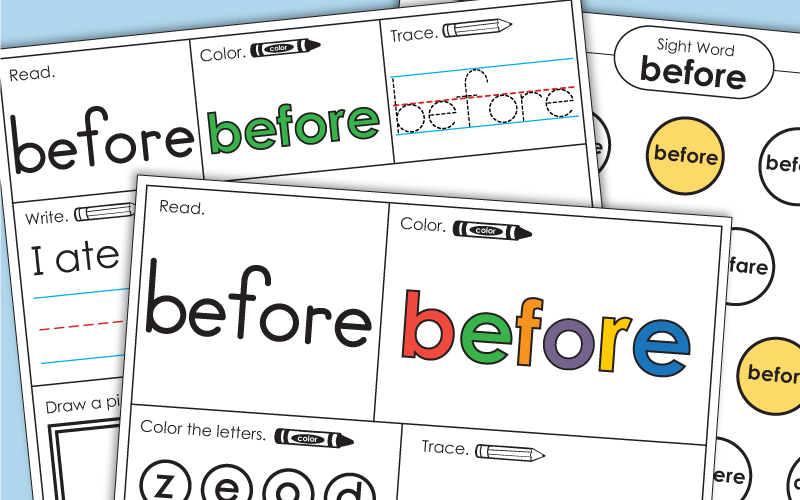 Sight Word Worksheets: Before