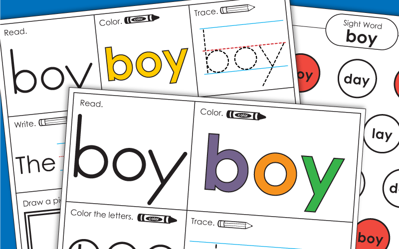 Sight Word Worksheets: Boy