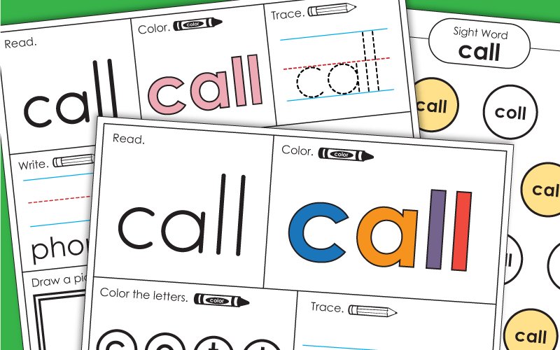 Sight Word Worksheets: Call