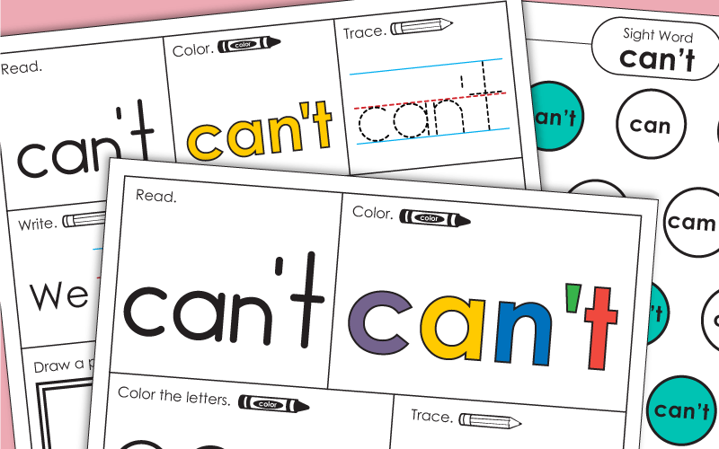 Sight Word Worksheets: Can't