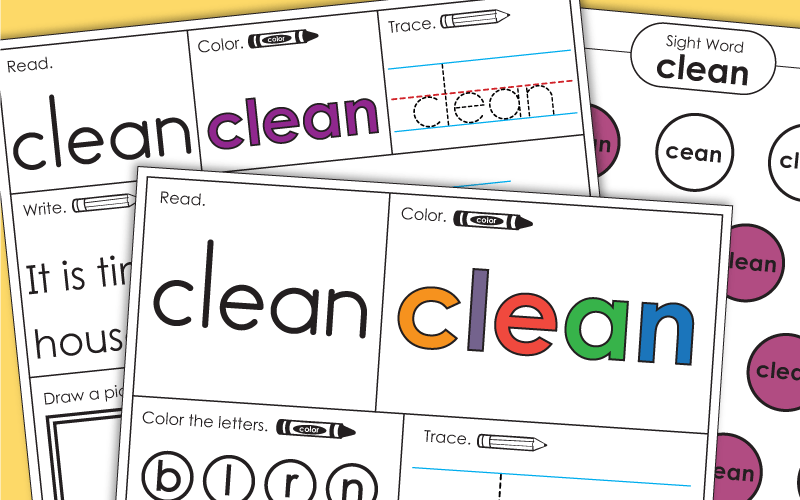 Sight Word Worksheets: Clean