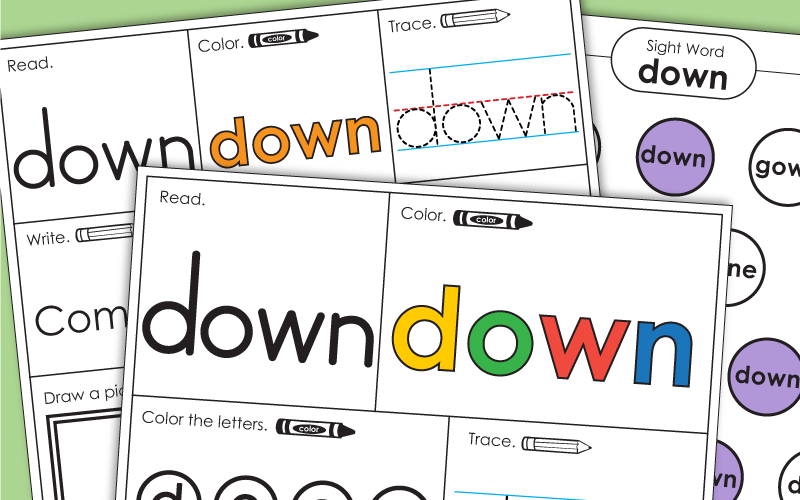 Sight Word Worksheets: Down