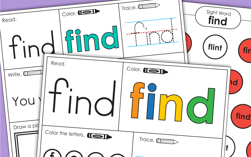 Sight Word Worksheets: Find