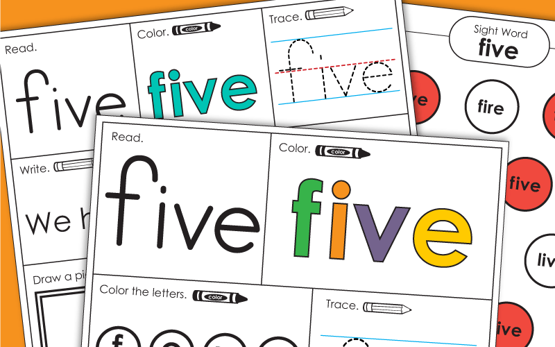 Sight Word Worksheets: Five