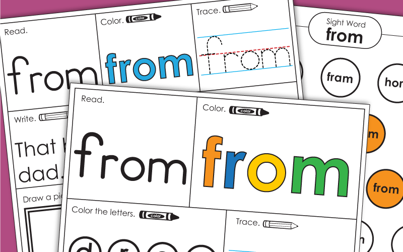 Sight Word Worksheets: From