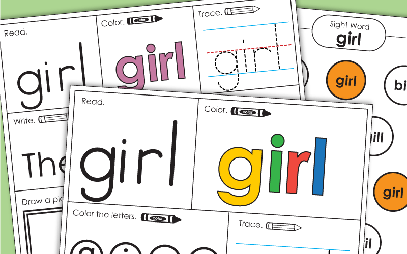 Sight Word Worksheets: Girl