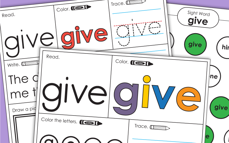 Sight Word Worksheets: Give