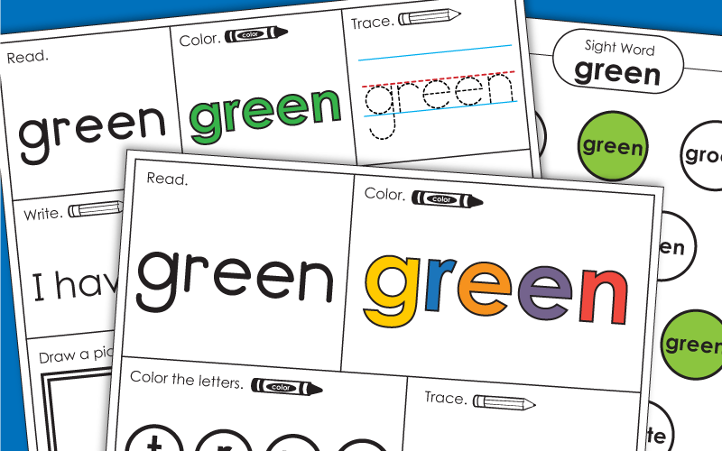 Sight Word Worksheets: Green