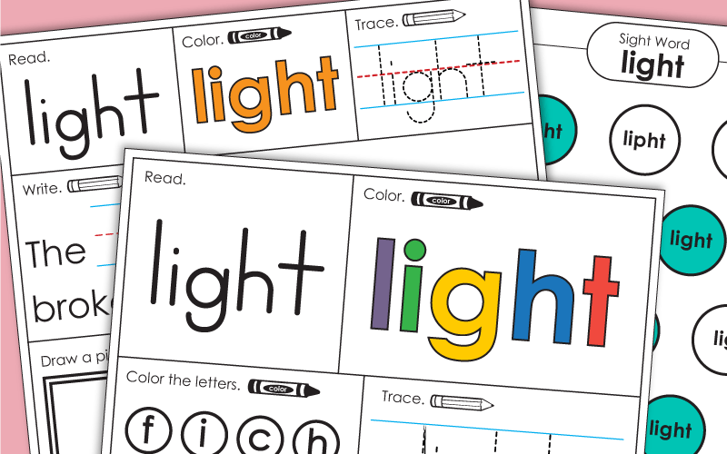 Sight Word Worksheets: Light