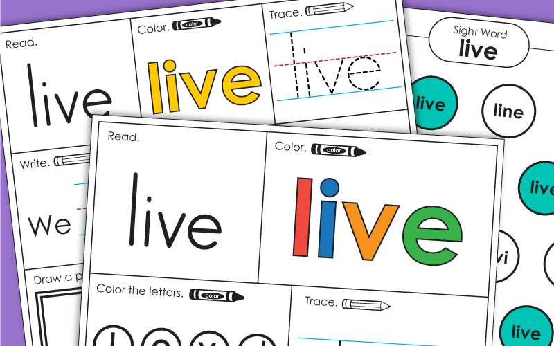 Sight Word Worksheets: Live