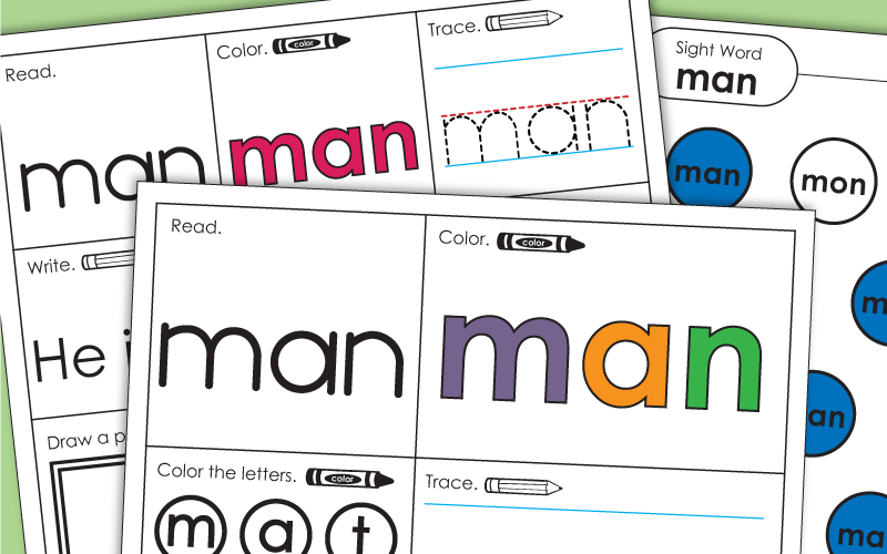 Sight Word Worksheets: Man