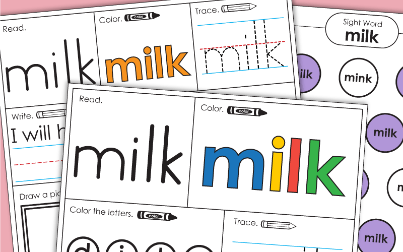 Sight Word Worksheets: Milk