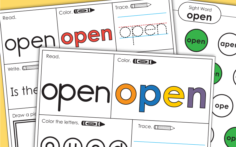 Sight Word Worksheets: Open