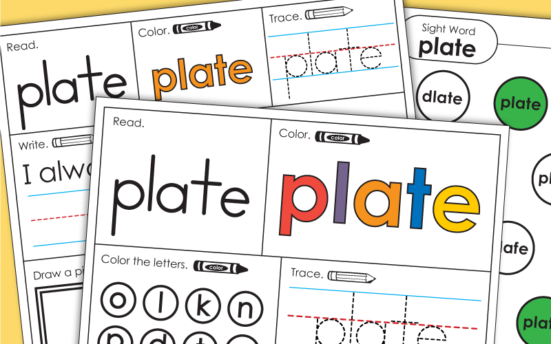 Sight Word Worksheets: Plate