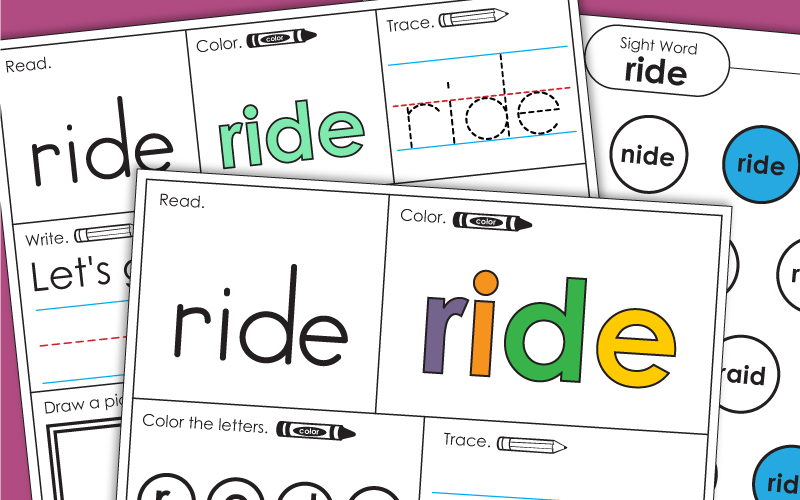 Sight Word Worksheets: Ride